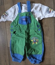 Vintage Oshkosh B'gosh Overalls With Shirt Green Blue USA Made Sz 3-6 Months