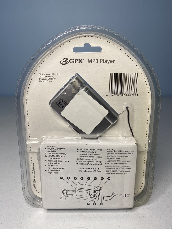 GPX 1GB Silver MP3 Player Digital Audio Player SD Card Slot MW3337