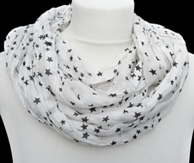 Damen Loop Schal Rundschal Knitterschal Sterne schwarz weiß 1169 sa