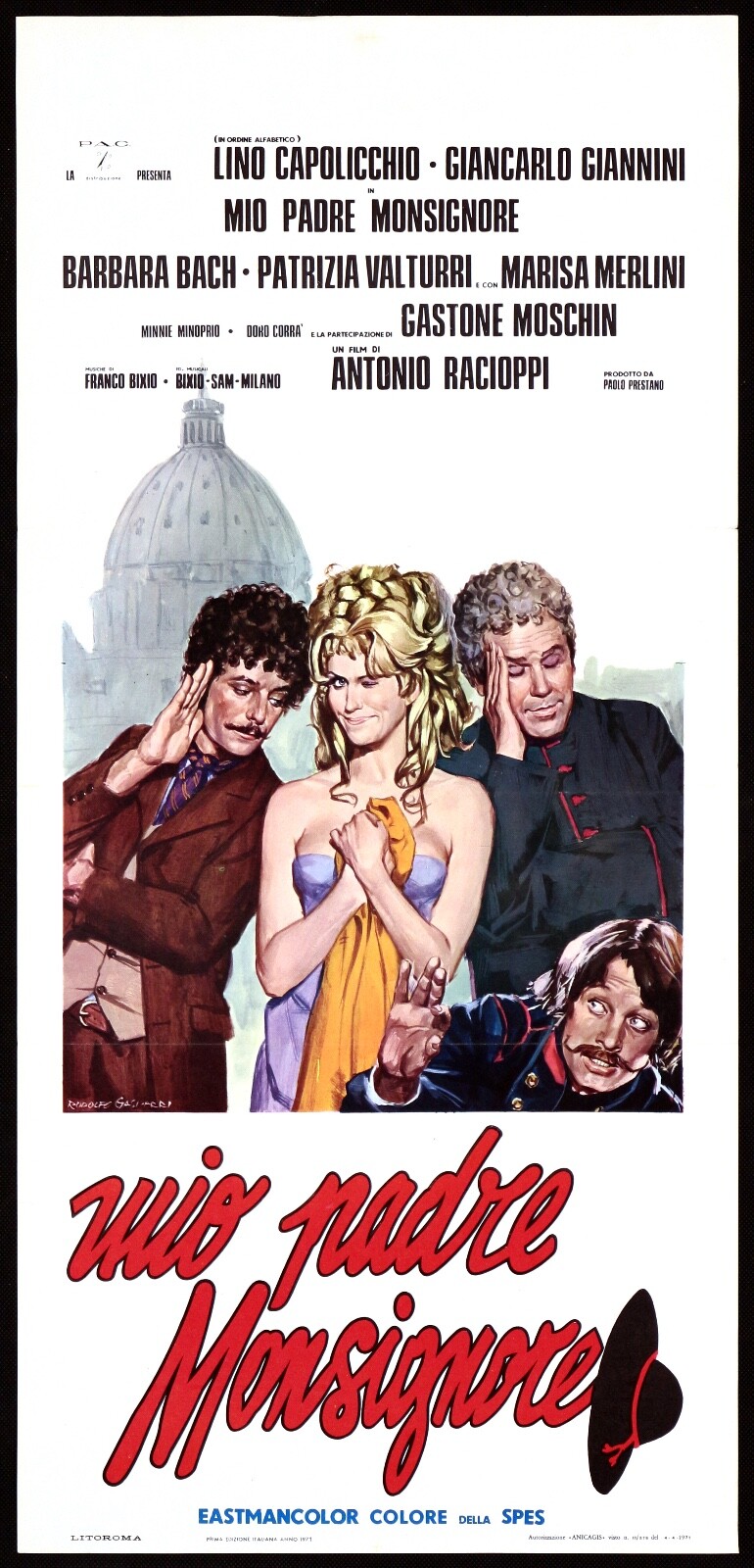 Locandina originale film Mio padre Monsignore (2° tipo) (1971) - Regia di Antonio Racioppi