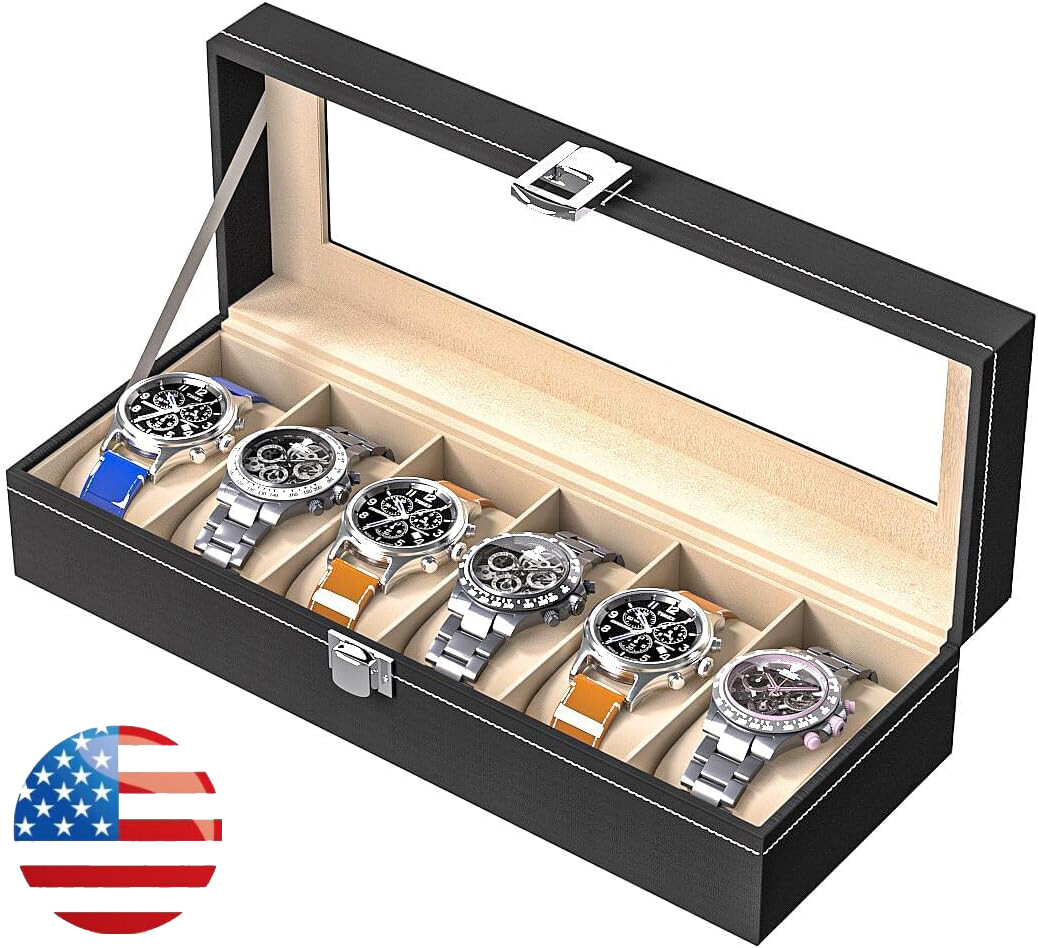 Watch Box Case Organizer Slots Watches Holder Jewelry Storage