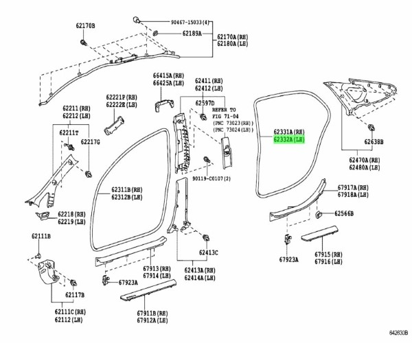TOYOTA PRIUS WEATHERSTRIP Rear Door Opening Trim Genuine JDM OEM