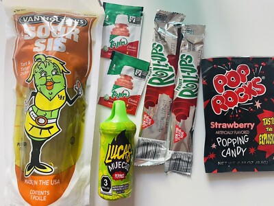 Van holtens Chamoy Pickle kit, Sour Sis Saure Gurke, Fruit Roll ups, Pop rocks