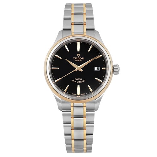 Tudor Style 38mm 18K Yellow Gold Steel Black Dial Automatic Watch 12503-0003