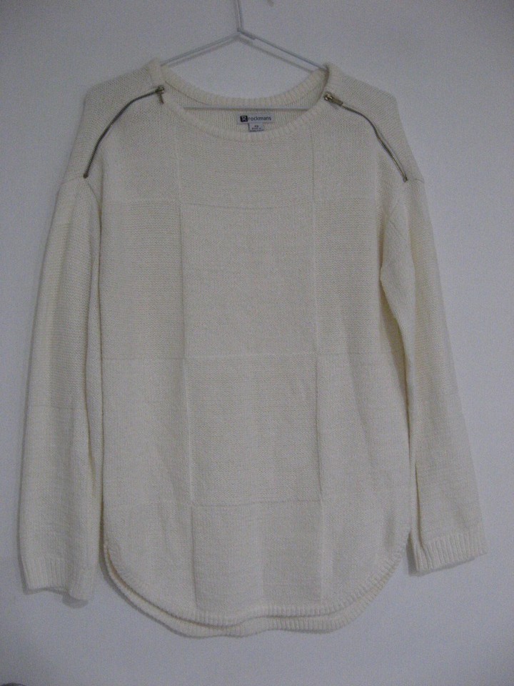 ROCKMANS OFF WHITE LONG SLEEVE JUMPER WITH CURVED HEM AHD ZIPS SIZE XS