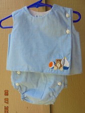 3 Month/10-14 1/2 lb.-Outfit-Embroidered  Teddy-Boat-Ball" Top/Diaper Cover