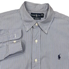 Ralph Lauren Custom Fit Long Sleeve Blue Striped Shirt Mens Size L