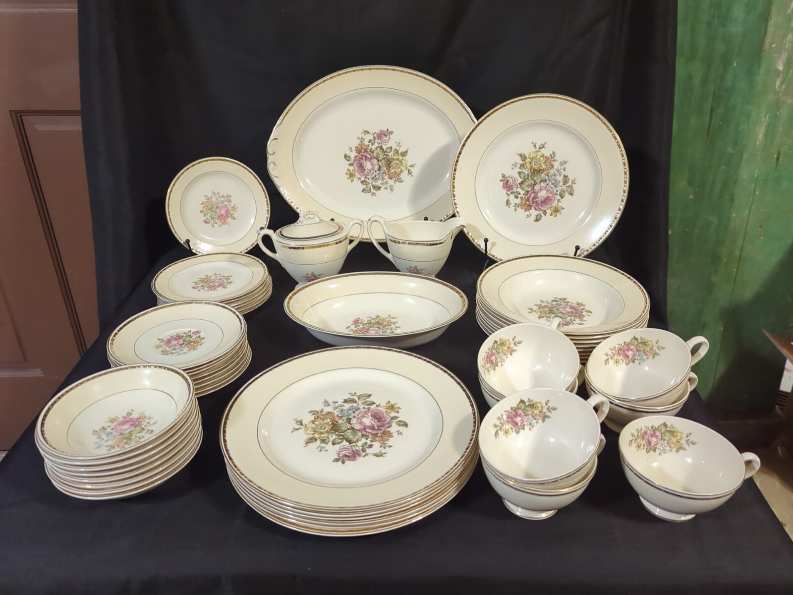 Homer Laughlin Eggshell Dinnerware Set Gold Filigree 49 Piece
