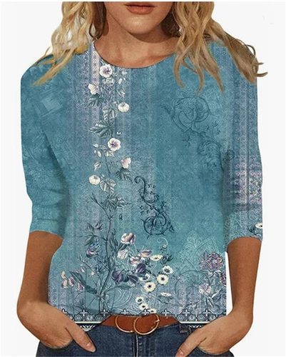 Top donna estivo etnico floreale slim carino top girocollo slim fit t-shirt UK - Foto 3 di 16