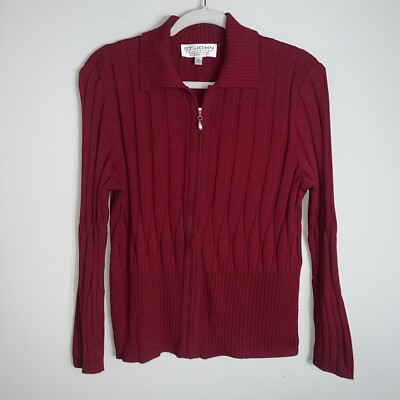 St John Collection Full Zip Cardigan Sweater-Burgundy Red-Size 6