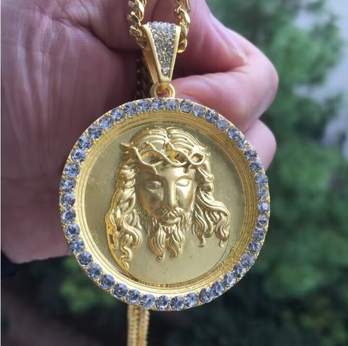 Vintage Hip Hop Iced Out Zirkonia Jesus Kreuz Religiös Halskette - Bild 2 von 7