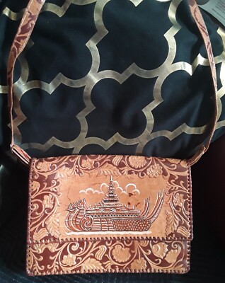 Einzigartige chinesische Handtasche Leder geprägt Vintage Stil