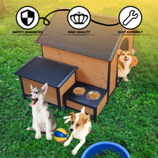 Dog House Wearable and Strong with Two Metal Bowls for Playground Waterproof
