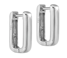 925 GENUINE SILVER RHODIUM PLATED *** Hoop Earrings Square Rectangle 15mm