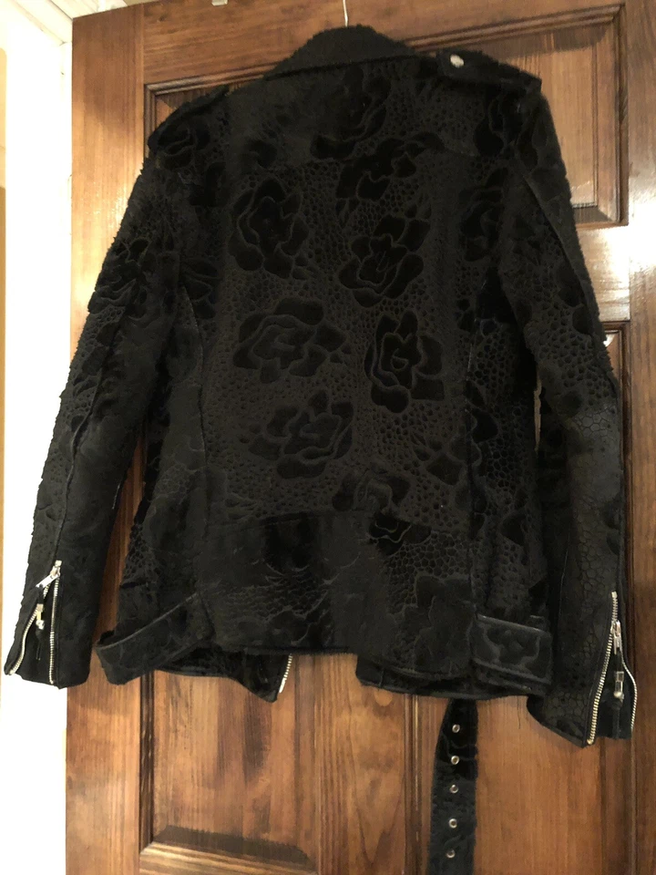 Chaqueta de moto de pelo de becerro pony negra DNM chaqueta de aviador de cuero negra talla pequeña Foto 4 de 4