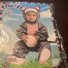 INFANT GREY PINK STRIPES KITTEN KITTY CAT PRINT COSTUME 6-12 MOS FW117041S