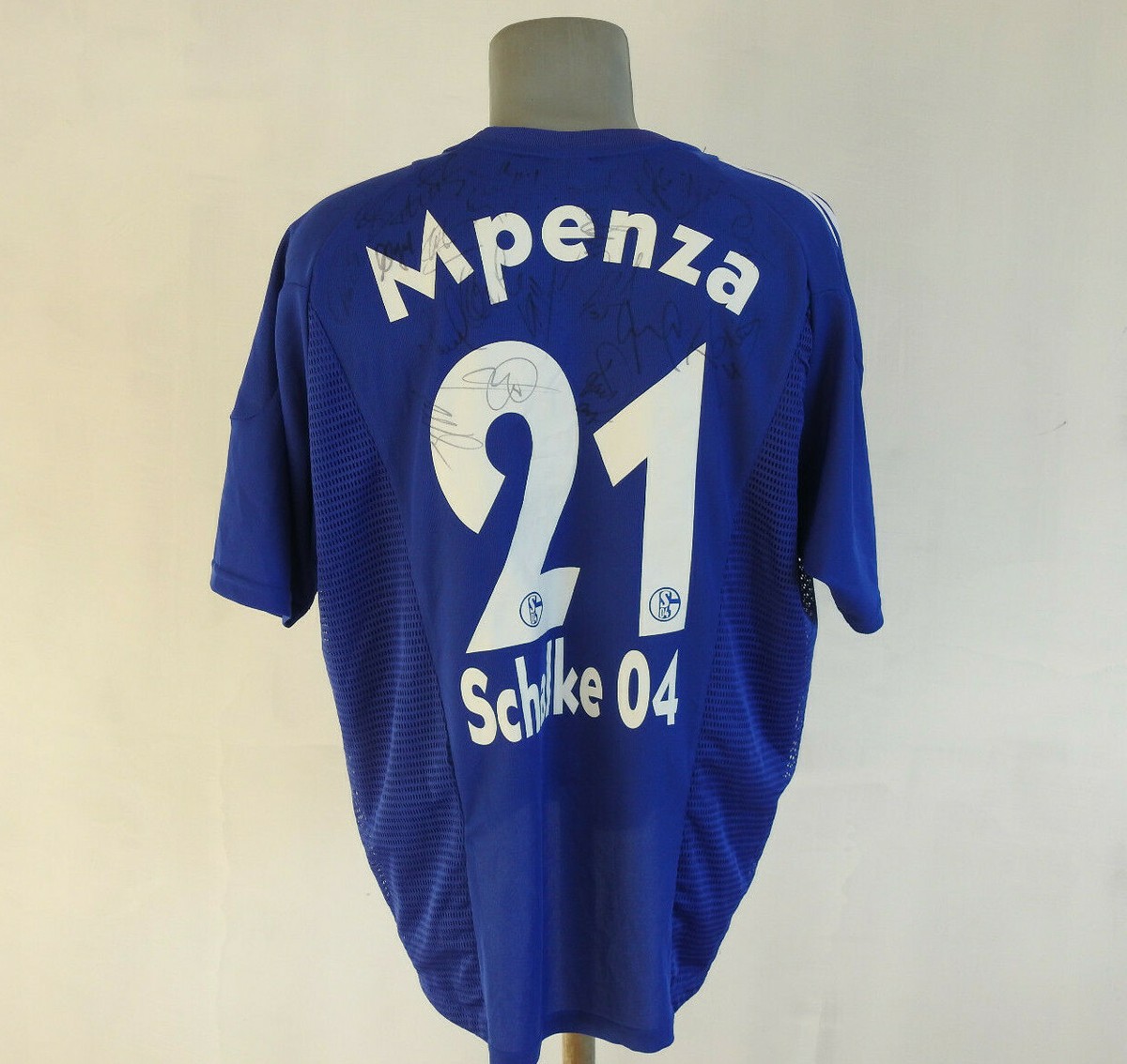 FC Schalke 04 Polo L サイン入り Schalke 04 2002 - 2004 Home Jersey Adidas Size XL #21 Mpenza