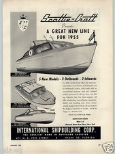 1955 PAPER AD International Shipbuild Scottie Craft Speed Boat Outboard Inboard