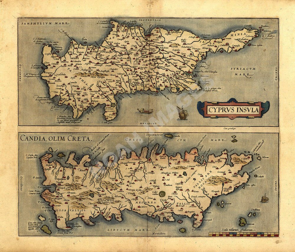 Cyprus Theatrum Orbis Terrarum map of cyprus c1570 22x16