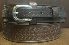 Cabelas Brown Embossed Leather Ranger Belt Sz40-42 1-3/4”Wide Brass Bkl VGUC