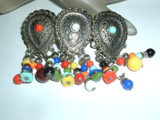 Vintage Southwest Concho Beaded Silver Dangles Hair Barrette