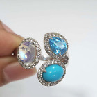 Hsn Colleen Lopez "Tucson Treasures" Gemstone 3-Stone Sterling Ring Sz 8