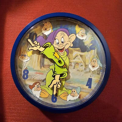 Vintage 1991 Disney Sunbeam Dopey Snow White & the 7 Dwarfs Wall Clock