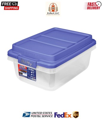 Hefty 18 Qt Clear Storage Bin With Blue Hi Rise Lid