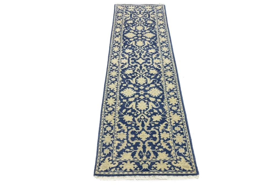 Muted Blue Floral Oriental Runner Rug 3X10 ft Handmade Carpet Kitchen Decor - Image 2 of 4