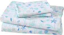 Coastal Print Microfiber Sheet Set, Soft, Comfy, 12" Deep Pockets, Queen, Hampto