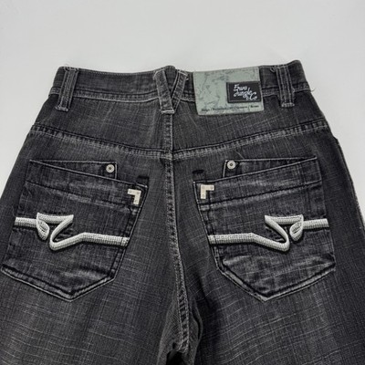 Five Jungle & Co Mens 28 Black Crosshatch Embroidered Baggy Y2K Streetwear Jeans