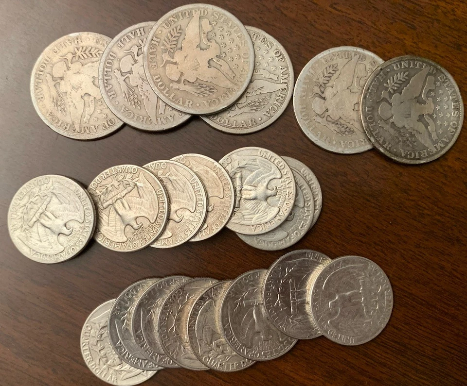 Lot-(1906-1960)-($7-FV)=Barber Half Dollars+Wash Quarters-USA 90% Silver Coins - Image 2 of 2
