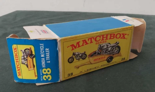 LESNEY MATCHBOX ORIGINAL VINTAGE EMPTY BOX 38 HONDA MOTORCYCLE & TRAILER 1960s