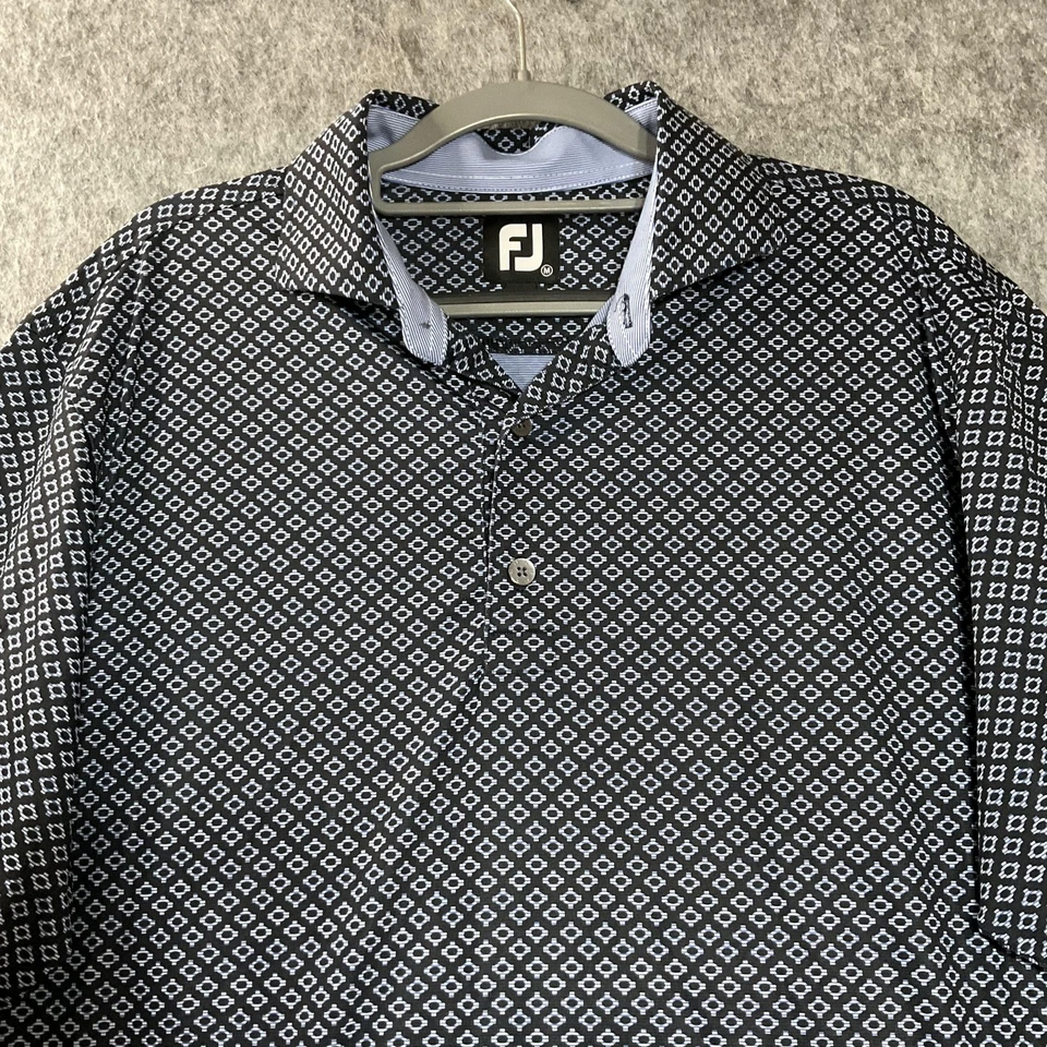 FootJoy Shirt Mens Medium Black Blue Geo Print Golf Polo Performance Stretch - Image 3 of 4