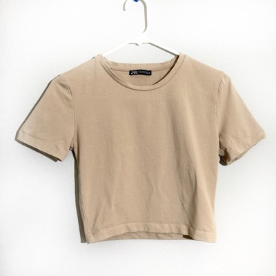 Zara beige cropped top capsule wardrobe staple basic tee