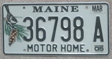 2005 Maine License Plate 36798 A - MOTOR HOME
