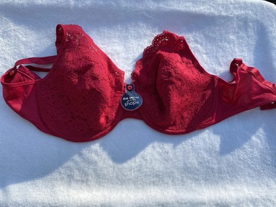 38DD Vintage PLAYTEX SECRETS  Style 4728 Red Lace  Slimming Full Coverage UW Bra