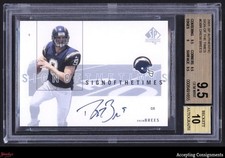 2001 SP Authentic Sign of the Times Drew Brees RC ROOKIE ON CARD AUTO BGS 9.5. rookie card picture