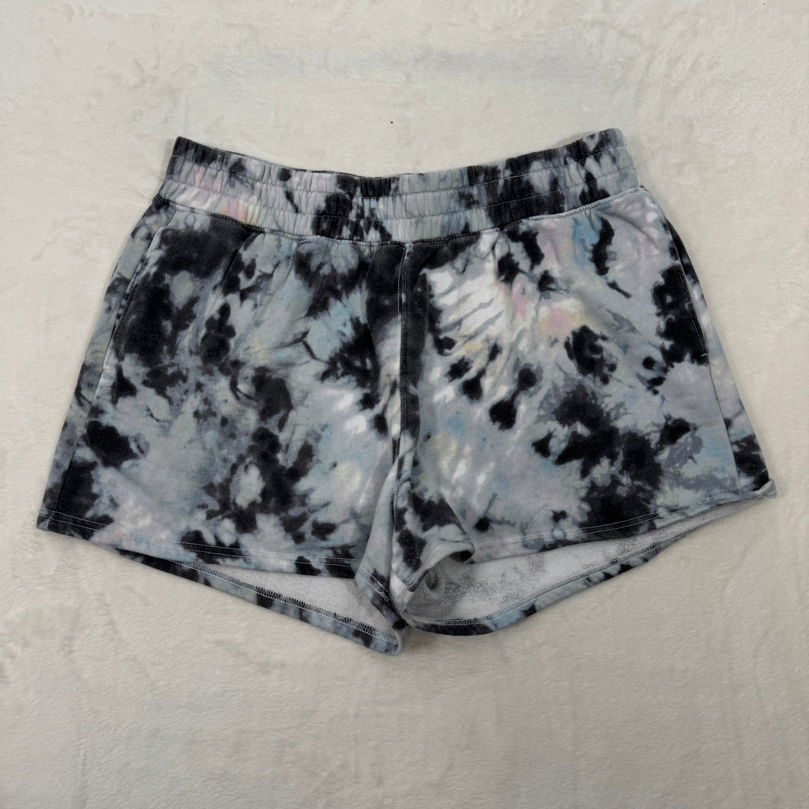 Hollister Shorts Womens Large Black Grey Tie Dye Ultra High Rise Sweat Shorts