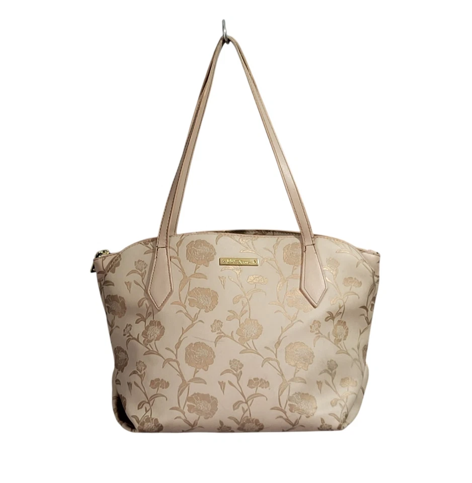 Betsey Johnson Greer Peony Tote Shoulder Bag Neutral Faux Leather Triple Entry - Image 3 of 4
