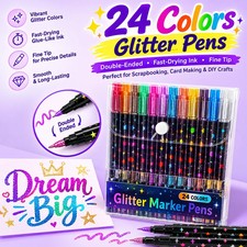 24 Colors Glitter Pens Double Ended Markers Fast Drying Ink Fine Tip Craft Pens