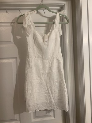 Francesca s White Eyelit Dress With Tie Bow Straps Size Small NWT