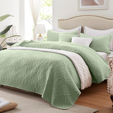 Quilt Set King Size 3 Pieces, Lightweight Sage Green Bedspread-98''X106'', Soft