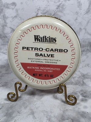 Vintage J.R Watkins Perto-Carbo Salve Tin 4 3/4 oz Empty Medicine Advertising.