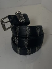 Chrome Hearts Style Black Leather Belt Silver Daggers Goth Punk Gothcore Unisex