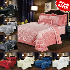 Luxury Quilted Velvet Bedspread Bed Throw Comforter Bedding Set Double King Size