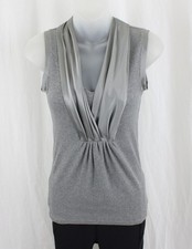 Cravatta donna Rivamonti grigia misto cotone scollo a V plissettata raso collo media