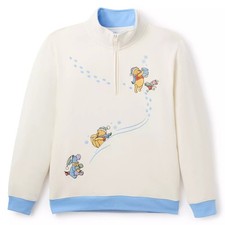 Disney Winnie the Pooh  Pals 1/4 Zip Pullover Adults White Piglet Tigger Eeyore