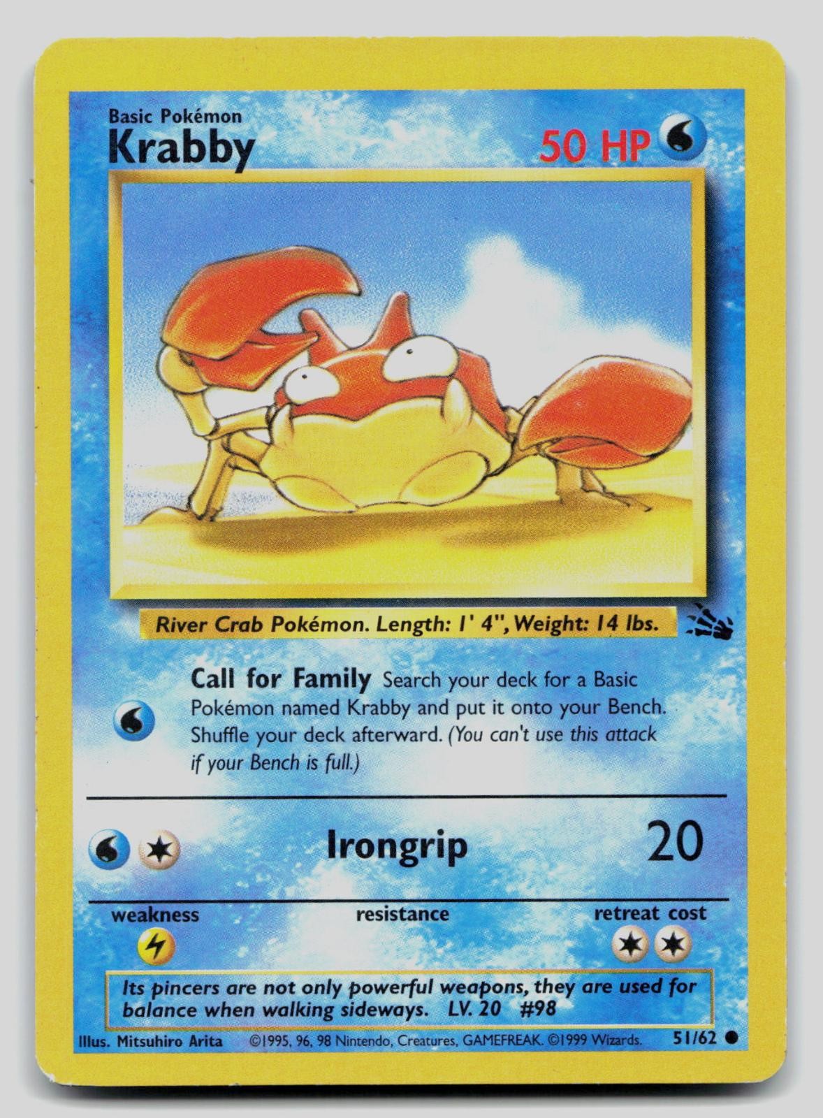 Krabby 51/62 Common Fossil Pokemon Unlimited Moderately Played