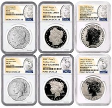 2025 S Morgan & Peace Silver Dollars 6 Coin Set Ngc Ms/pf/rp 70 Fdoi Ultra Cameo